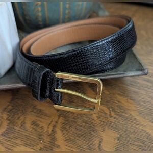 Trafalgar Size 42 Genuine Java Lizard Black Dress Belt Handmade Leather Exotic